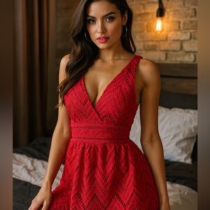 Sugarlips Red Ruched Ruffled Mini Dress - Cherry Red